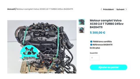 Moteur complet Volvo XC60 2.0 T TURBO 245cv B4204T11