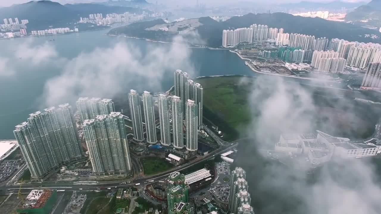 Drone in clouds with City view Free stock footage