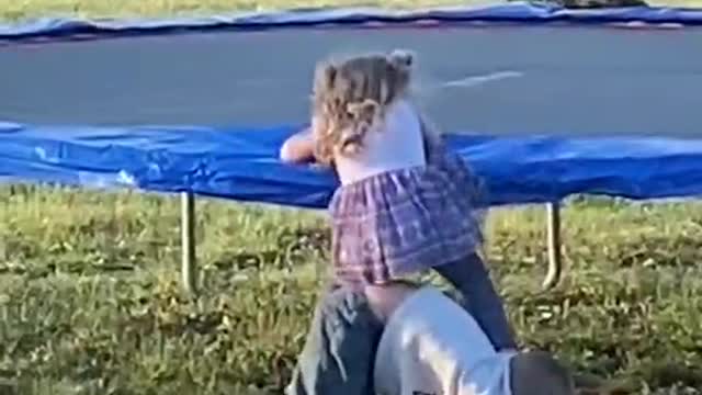 He helped his little sister get off the trampoline