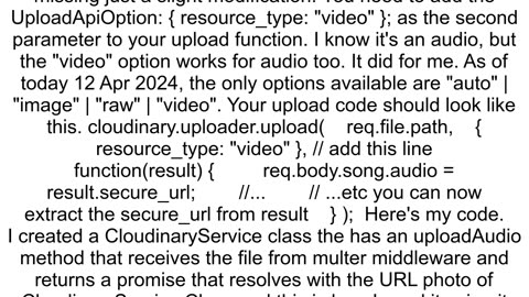 How can i upload audio file to Cloudinary with Nodejs