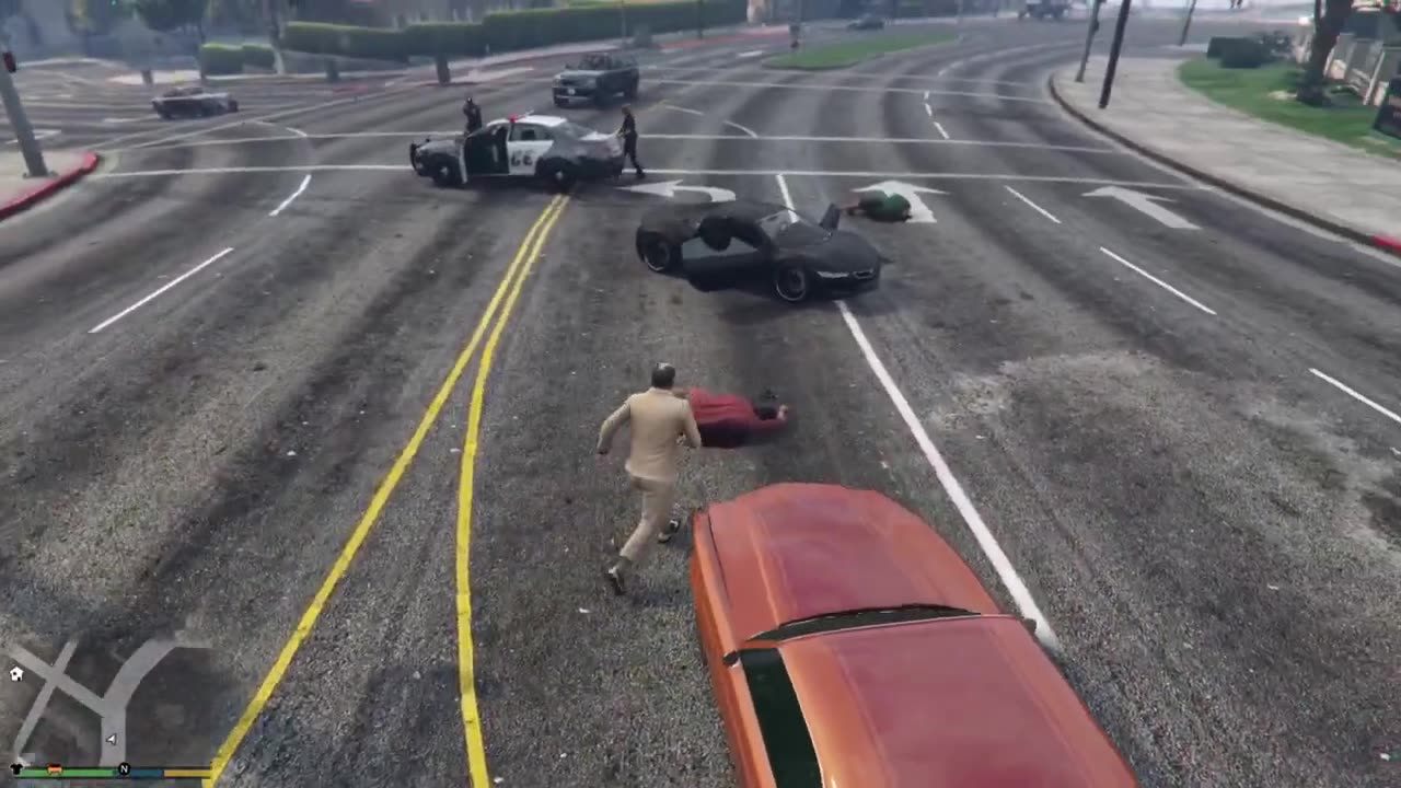 High-speed pursuit ends in crash overturning vehicle in Theft Auto V