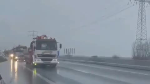 Dutch truckers en route to Rotterdam in their convoy for freedom