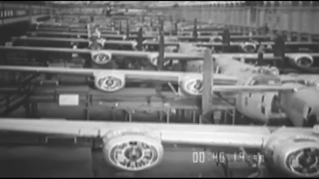 American B-24 Liberator Bomber Production Footage, 1944