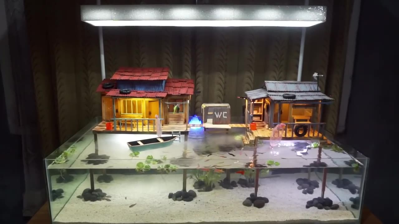 Create a Floating Village Diorama Aquarium for Small Fish - AQUARIUM DECORATIONS