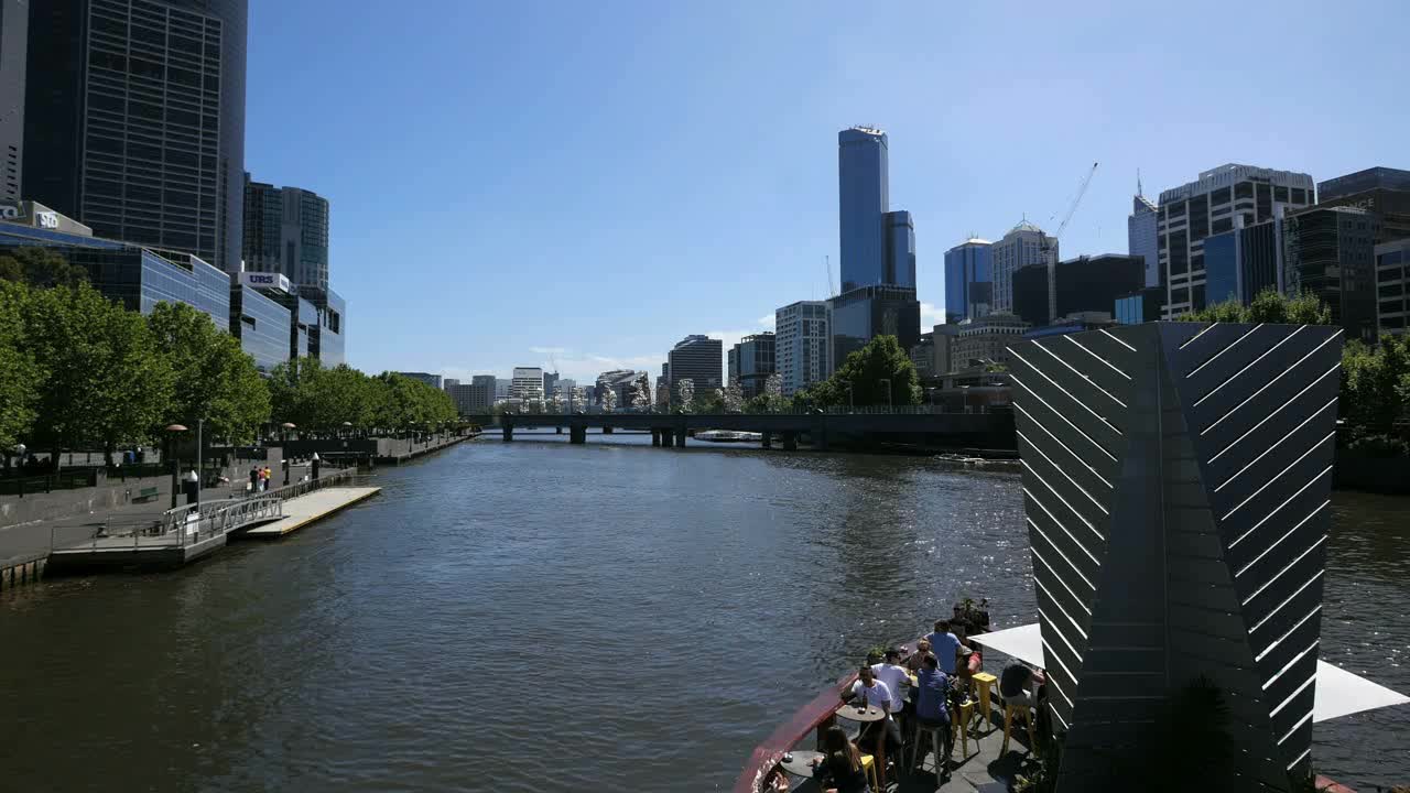 Australia Melbourne Yarra River Flows Past Cafe