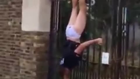 Cop gets stuck upside down on a fence and poops his pants!