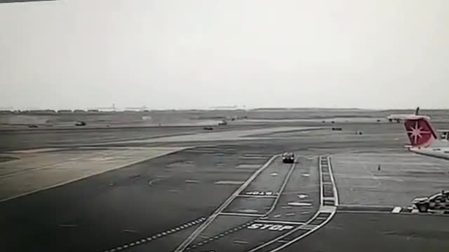 In Peru, an airplane taking off collided with a passing car at the airport.