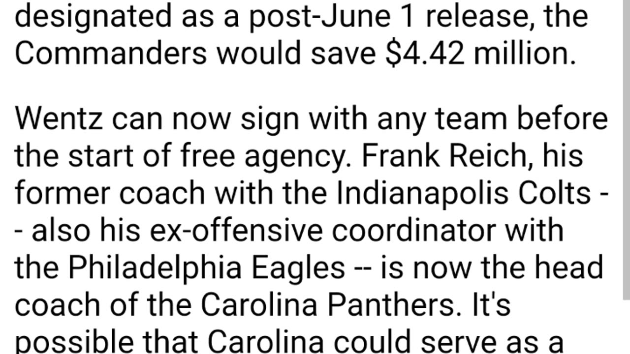 Carson Wentz released by the Washington State Commander's