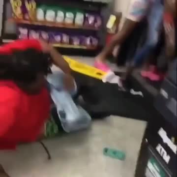 women fights men inside local store