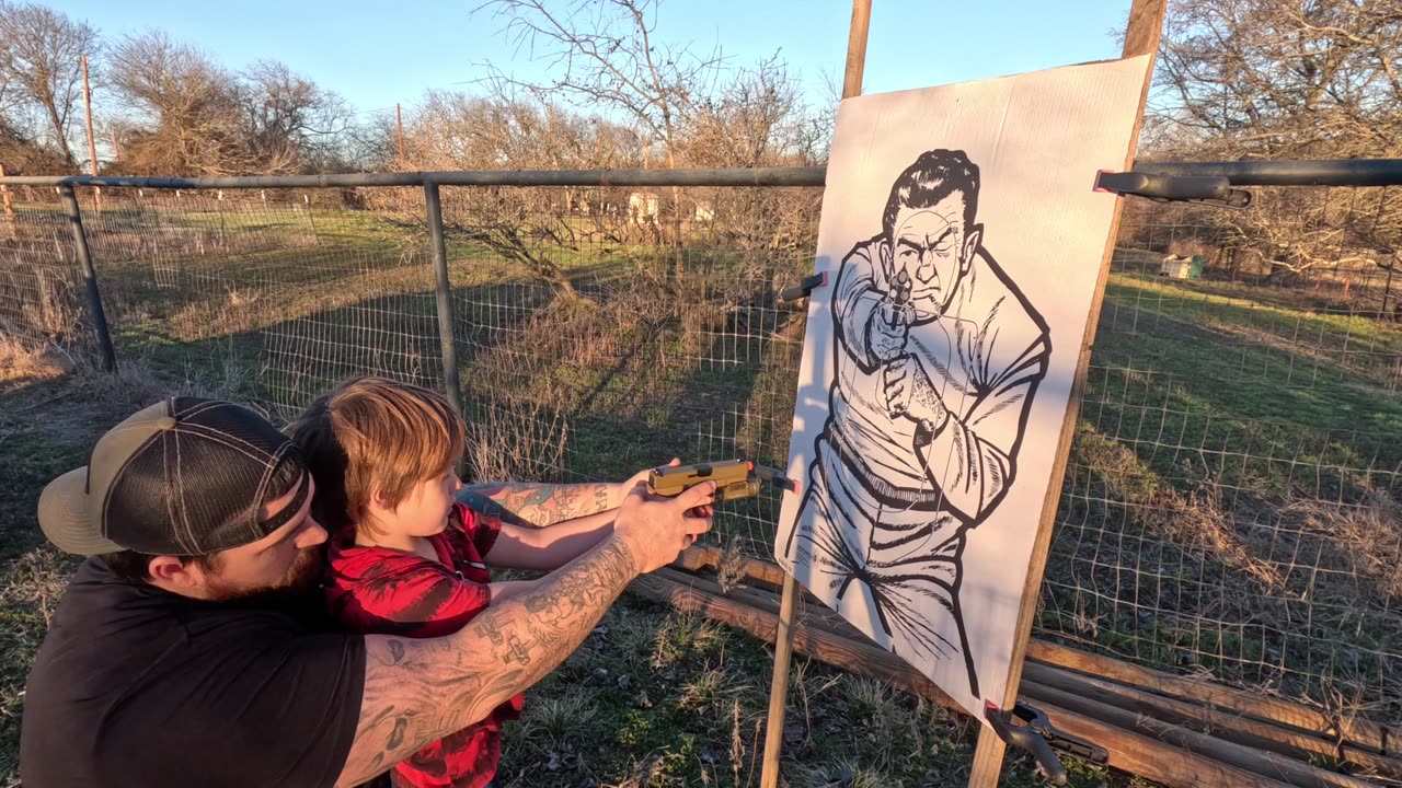 Training close quarters shooting with an airsoft gun.