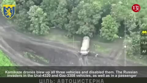 Kamikaze drone shot Russian vehicles carrying fuel and manpower