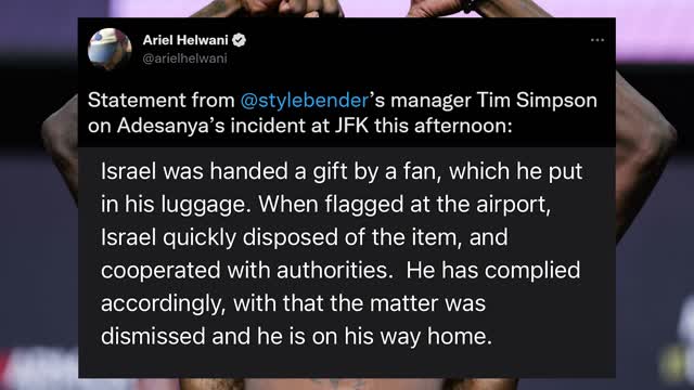 Israel Adesanya a FREE MAN after being held by security at JFK airport