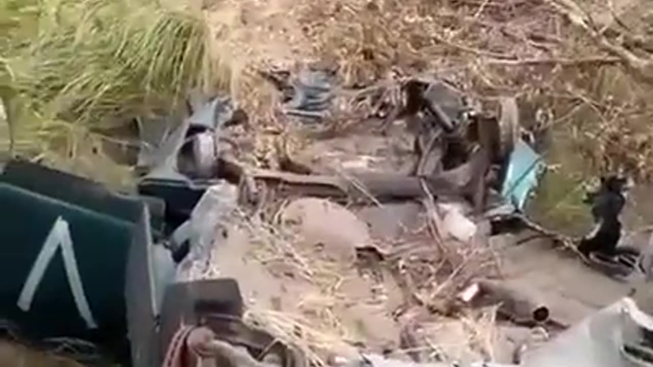 Mine Throws Russian Vehicle Across a Field