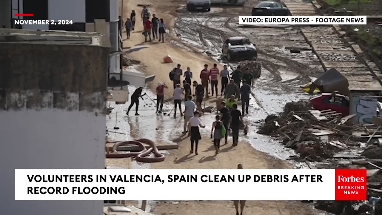 Volunteers Clean Up Debris From Record Flooding In Valencia, Spain As The Death Toll Rises