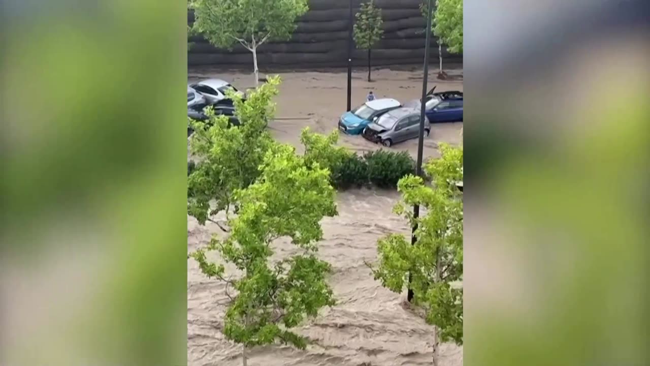 Streets flooded in Spain's Zaragoza after heavy rain