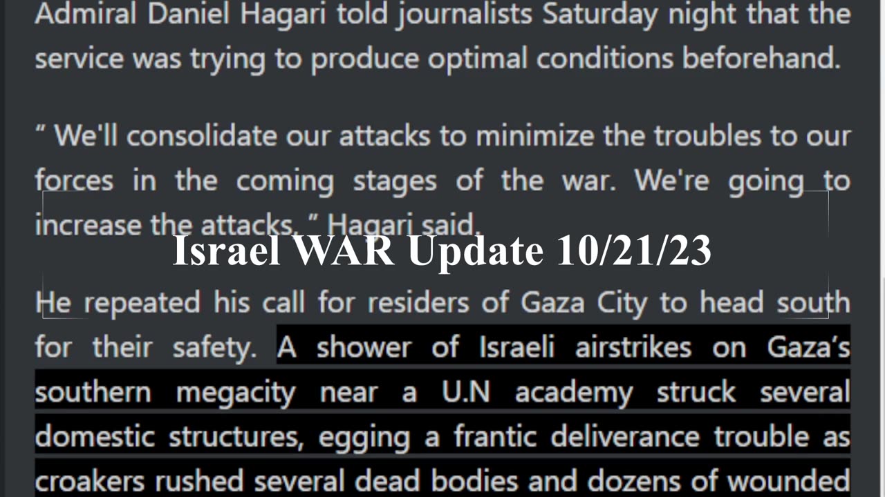 Daily Israel War Update: Day 15 10/21/23 Headlines Israel-Gaza Conflict