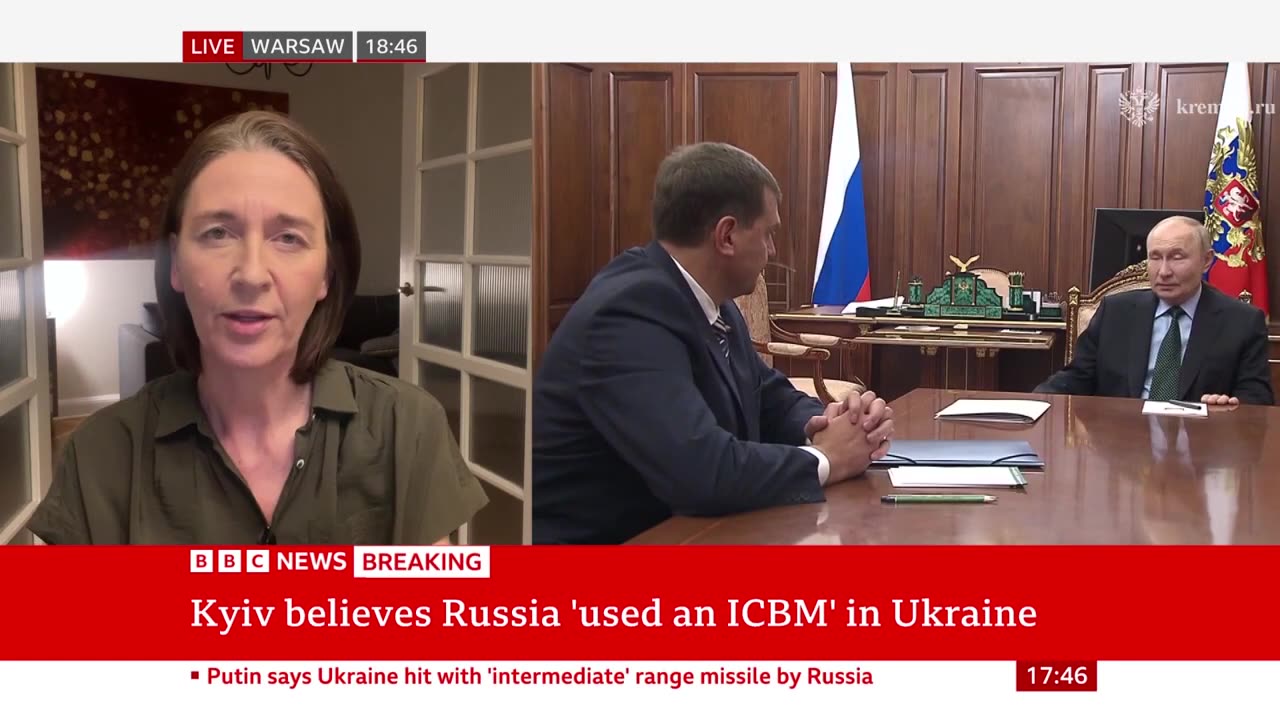 Putin says Russia hit Ukraine with new intermediate-range ballistic missile | BBC News.