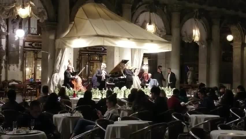 Beautiful night with song in Piazza San Marco (Venice Italy)