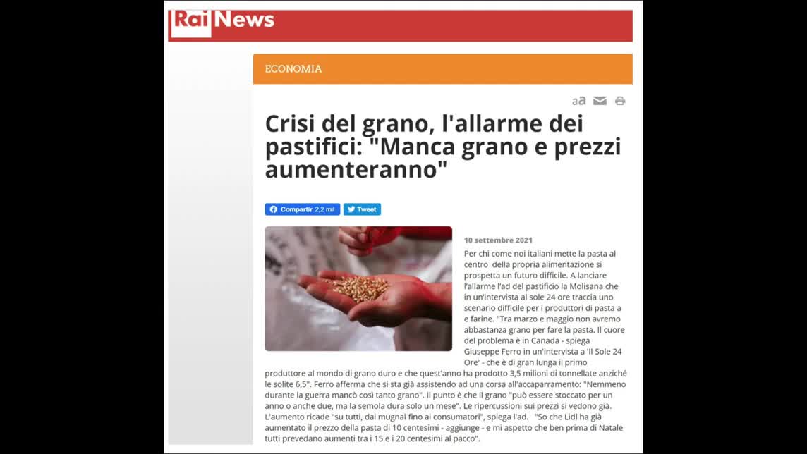 Crisi del grano: manca grano e i prezzi aumentano!