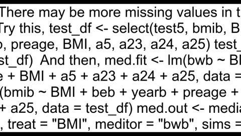 Errornumber of observations do not match between mediator and outcome models in Mediation Analysis