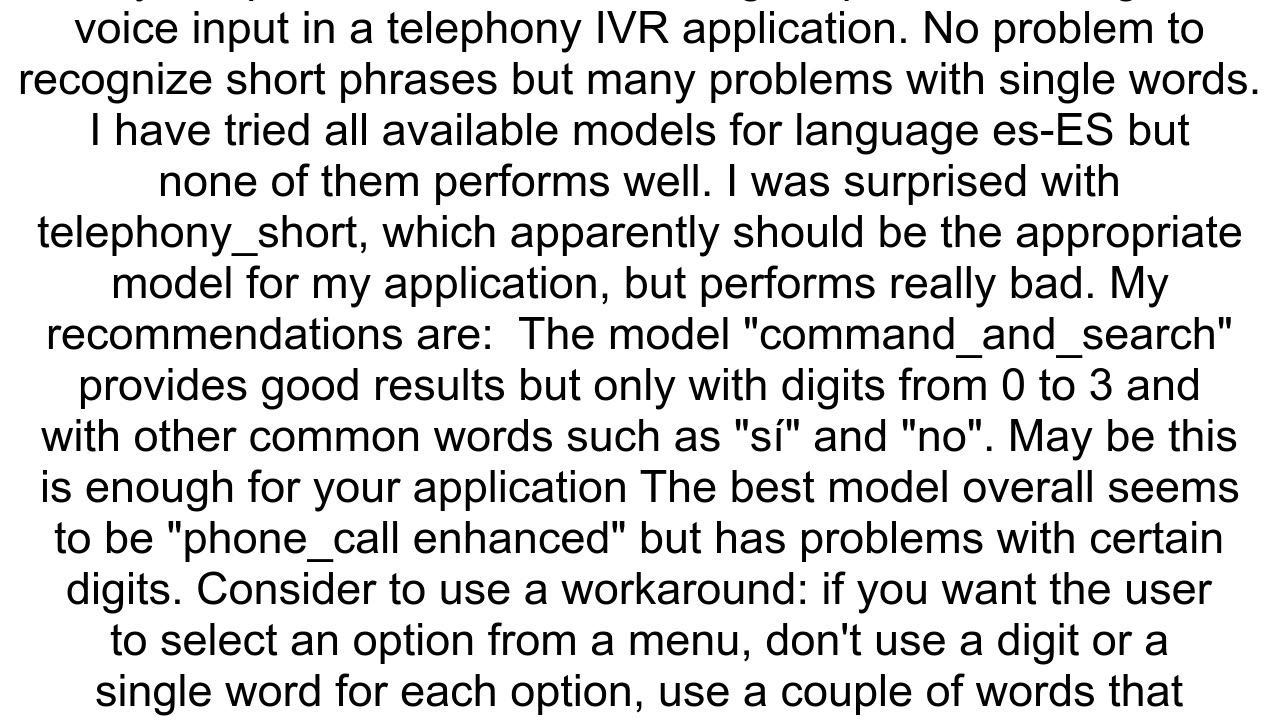 google speech to text not working correctly with very short audio single words