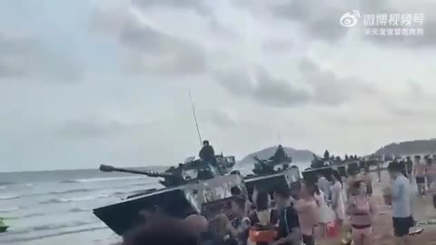 🇨🇳China's military deployed Type 63A light amphibious tanks at Xiamen City beaches, Fujian province,