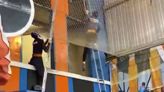 Firefighters competing in ladder climbing races 🪜