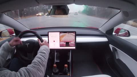 Tesla FSD Full Self Driving City/Rural wet roads Version 2020.48.30