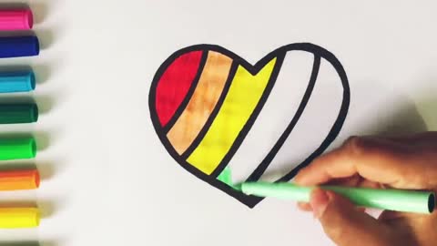 How to Draw and Color a Heart Hainbow.