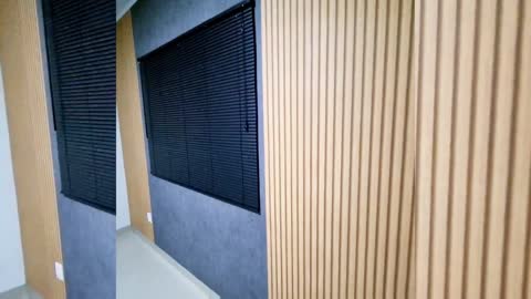 papel de parede ripado com cimento queimado - slatted wallpaper with burnt cement