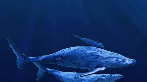 Two whales frolic in the sea