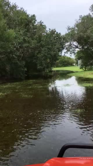 Driving utility vehicle full out in water