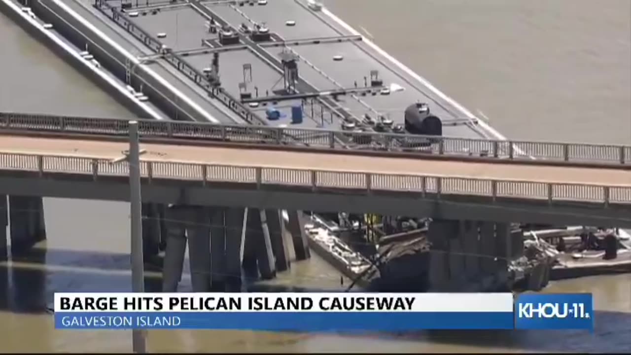 footage of a barge hitting the Pelican Island Bridge in Galveston, Texas.
