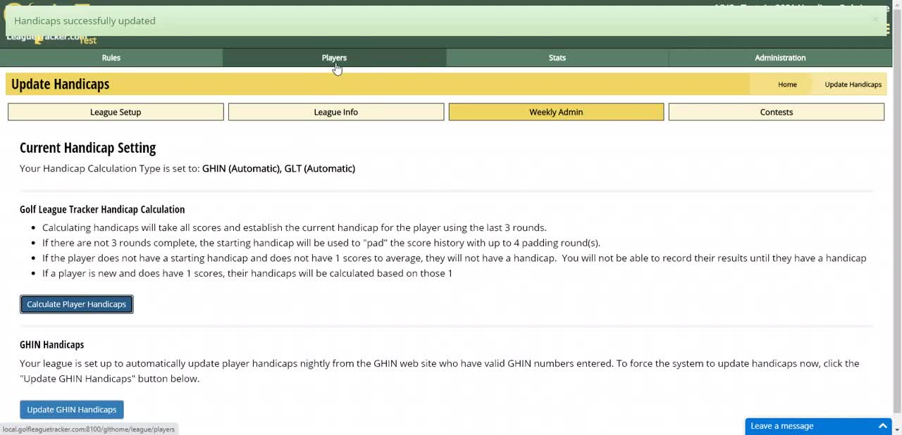 Allowing Players to Enter Scores (Handicap Manager Leagues)