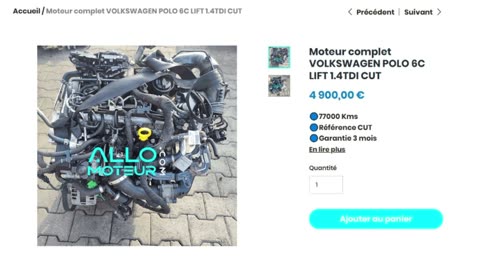 ALLOMOTEUR.COM - Moteur complet VOLKSWAGEN POLO 6C LIFT 1.4TDI CUT