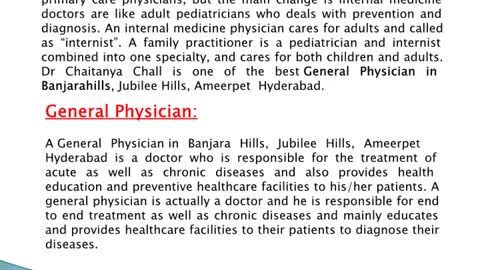 General Medicine Doctor in Banjara hills