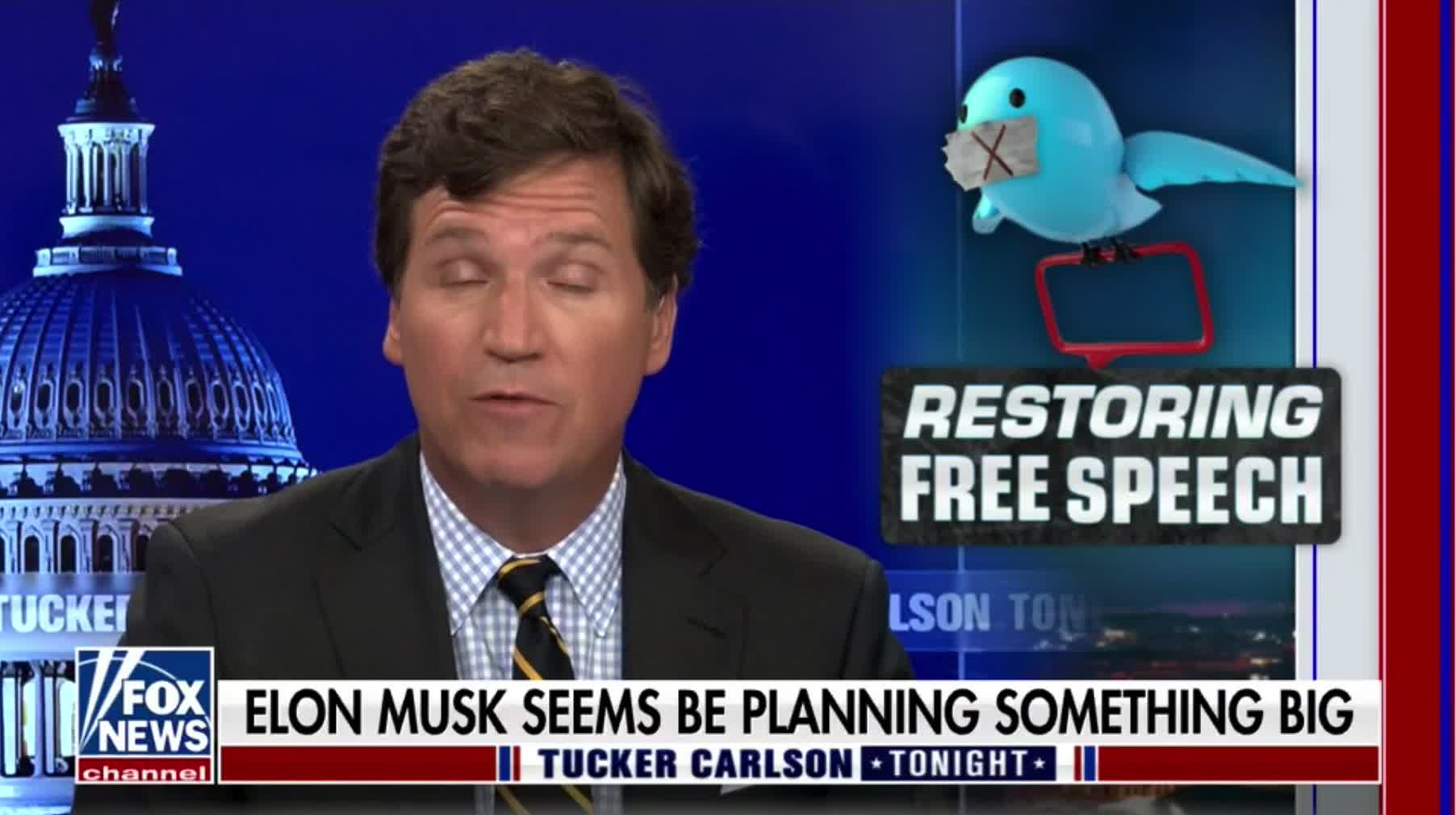 Tucker Carlson: "Challenge power and you are censored instantly ... so Elon Musk seems to be our last hope."