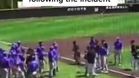 A college pitcher shovels an opposing player during a Texas home run