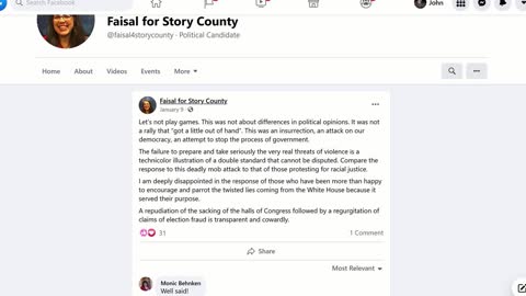 Latifah Faisal (Story County, Iowa Supervisor) whines about the Jan. 6 INSURRECTION!