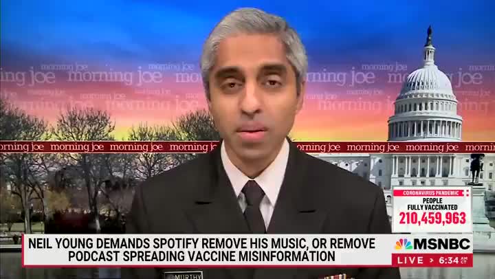 Biden's Surgeon General: "Critical part of how we get through this pandemic" is to "limit the spread of that misinformation" from shows like Joe Rogan