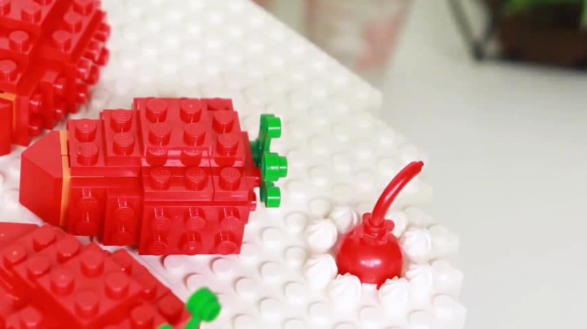 Double layer strawberry cherry LEGO cake