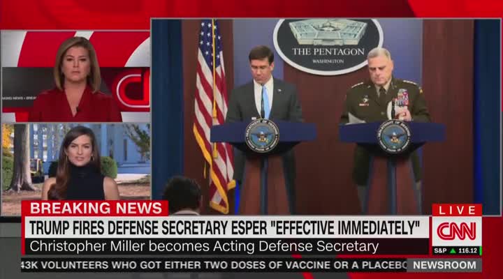 Trump FIRES Defense Secretary Esper "Effective Immediately"