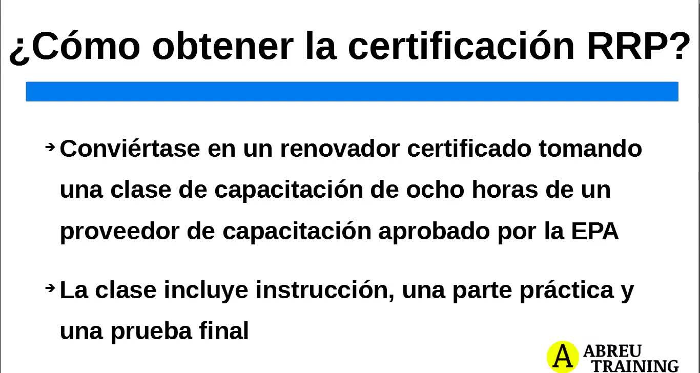 EPA RRP CERTIFICACIÓN de RENOVADOR