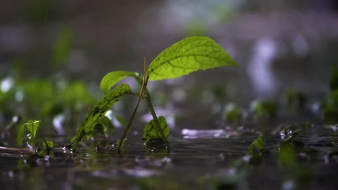 Close Up Shot of Tiny Plant In Rain Storm