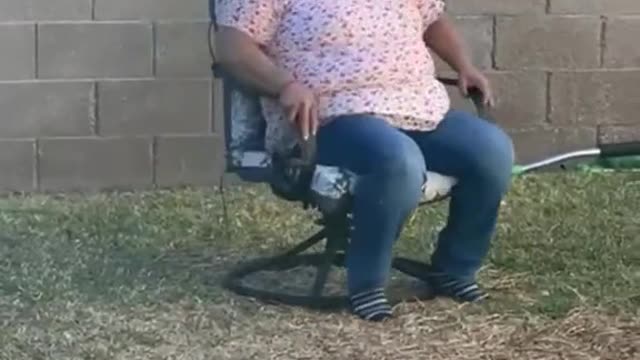 Grandma enjoying on the chair and this happens