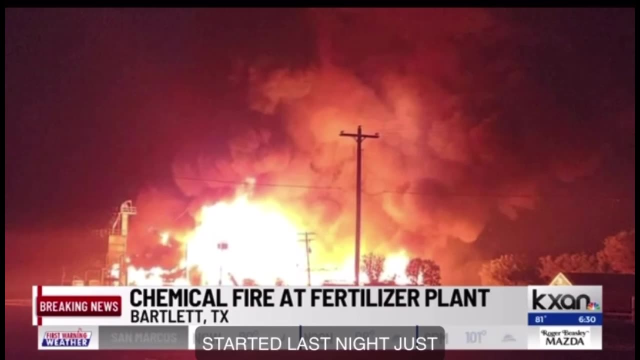 Williamson Texas - Chemical Fire at Fertilizer Plant Cause Evacuations