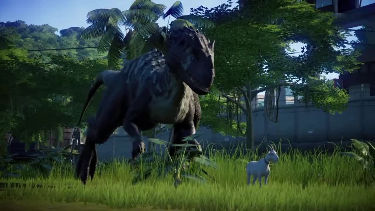 Jurassic World Evolution ~ Black Indominus Rex eats a goat in slow motion