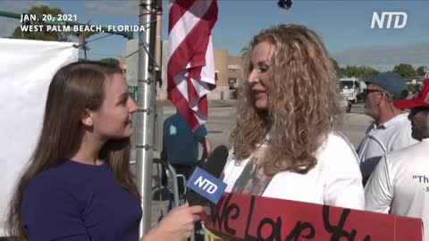 Crowd Lines Up to Welcome Trump Home0121．20210