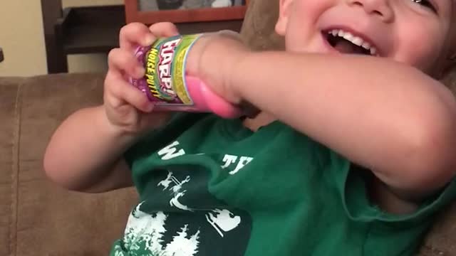 Toddler Discovers that the Flarp is funny! (Fart sounds)