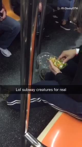 Lol subway creatures for sure man eats salad with hands